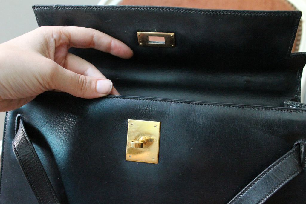 Hermès sac à main modèle Kelly 32 en cuir box noir