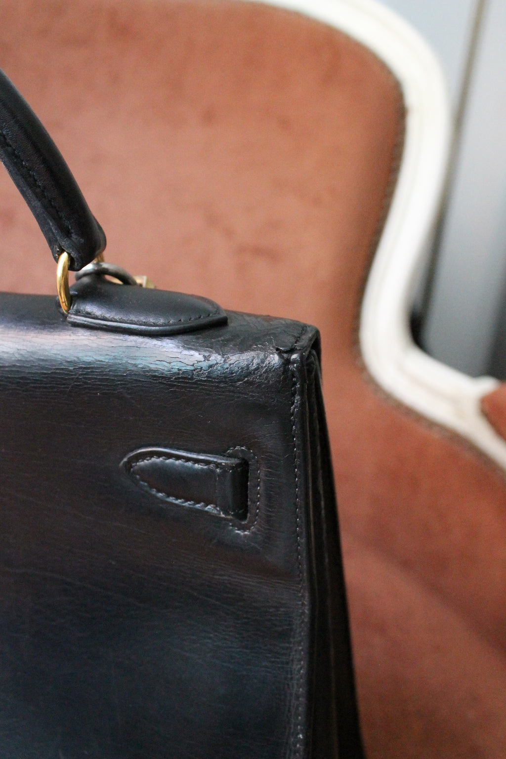 Hermès sac à main modèle Kelly 32 en cuir box noir