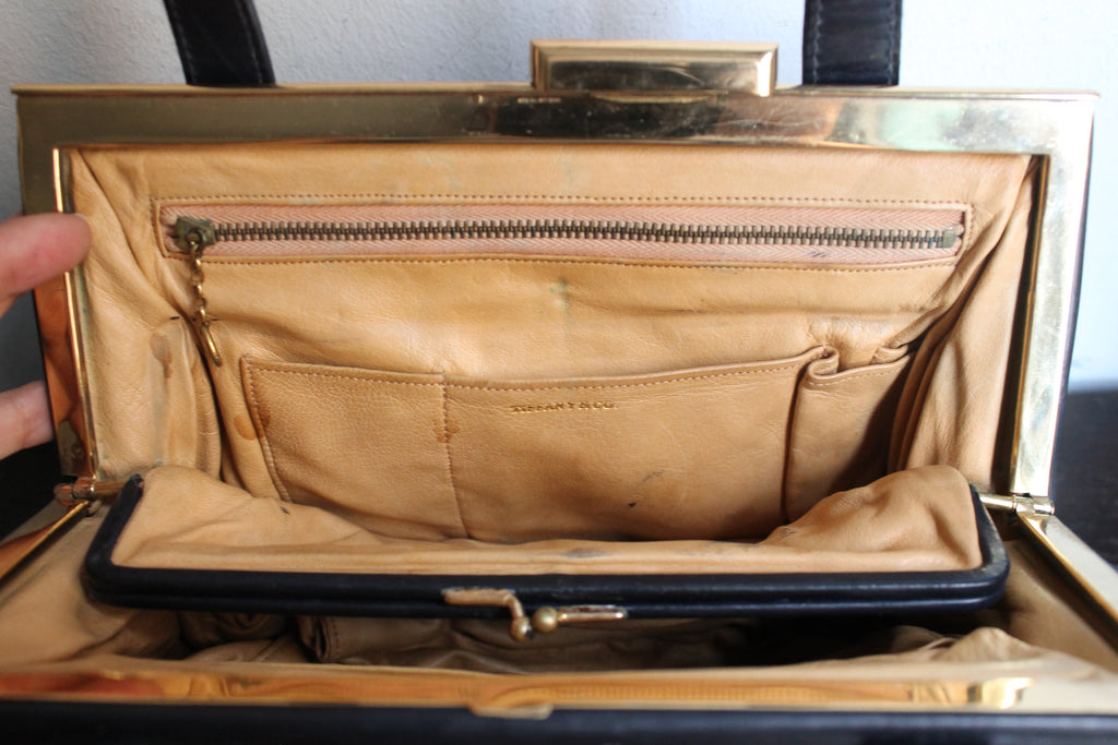 Tiffany & Co sac à main vintage années 1950-1960 en cuir bleu marine