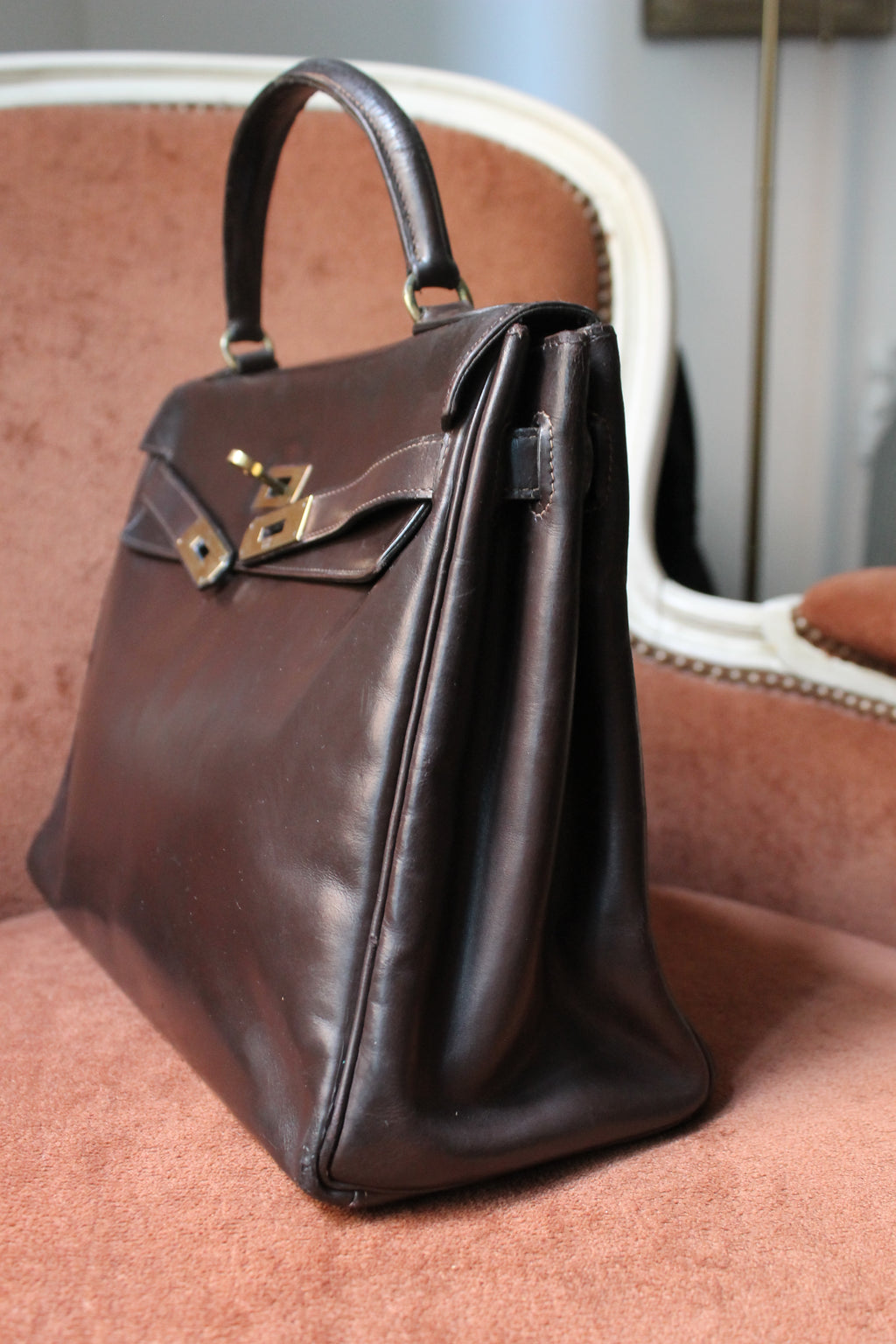 Hermès sac à main modèle Kelly 32 en cuir box marron