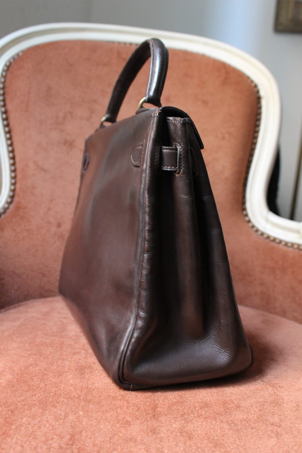 Hermès sac à main modèle Kelly 32 en cuir box marron