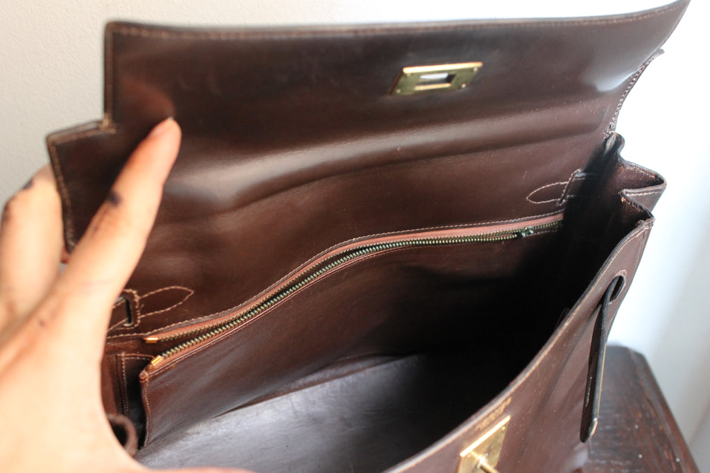 Hermès sac à main modèle Kelly 32 en cuir box marron