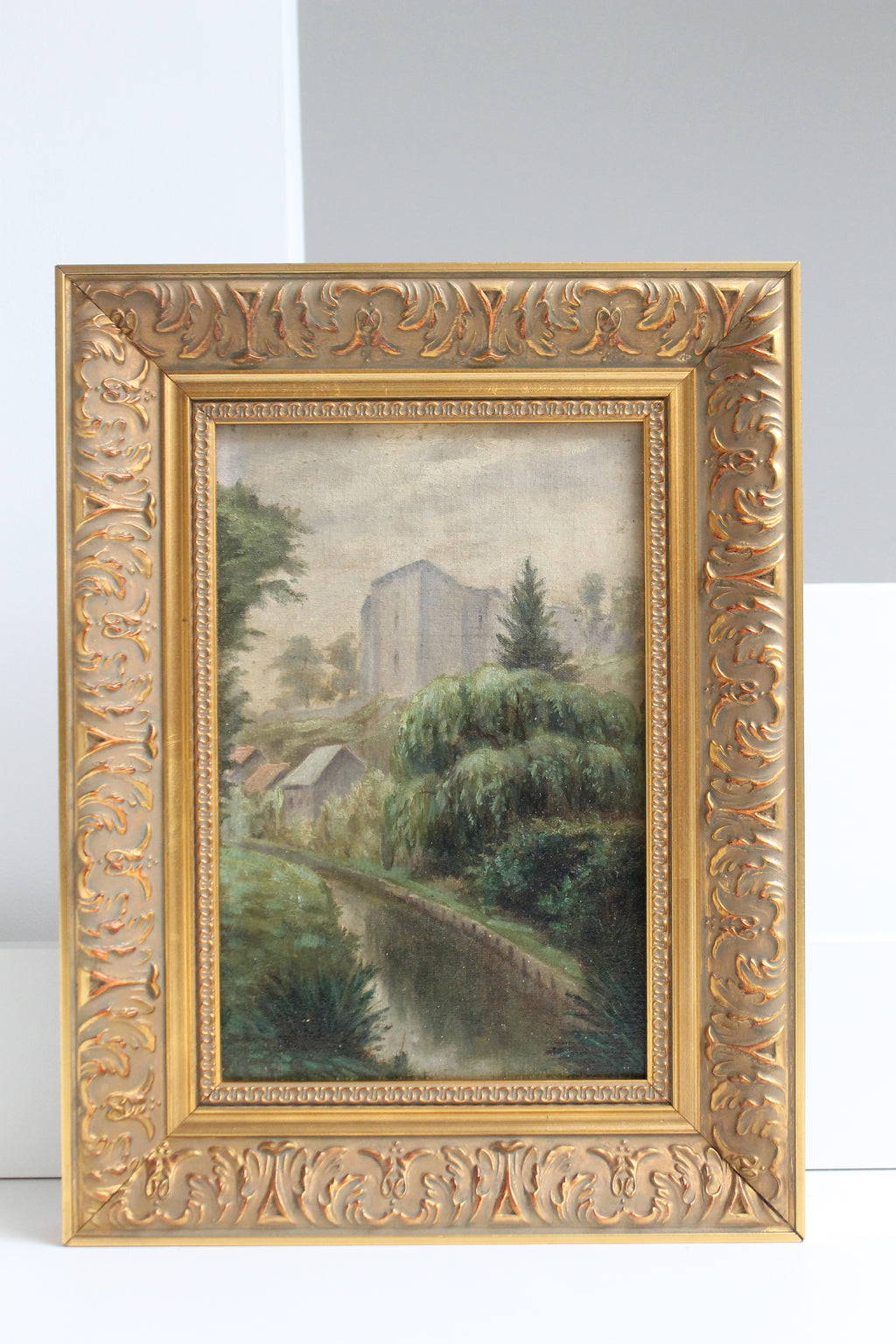 Huile sur panneau « La Ferté-Milon » par Meerschaut 1908 cadre doré