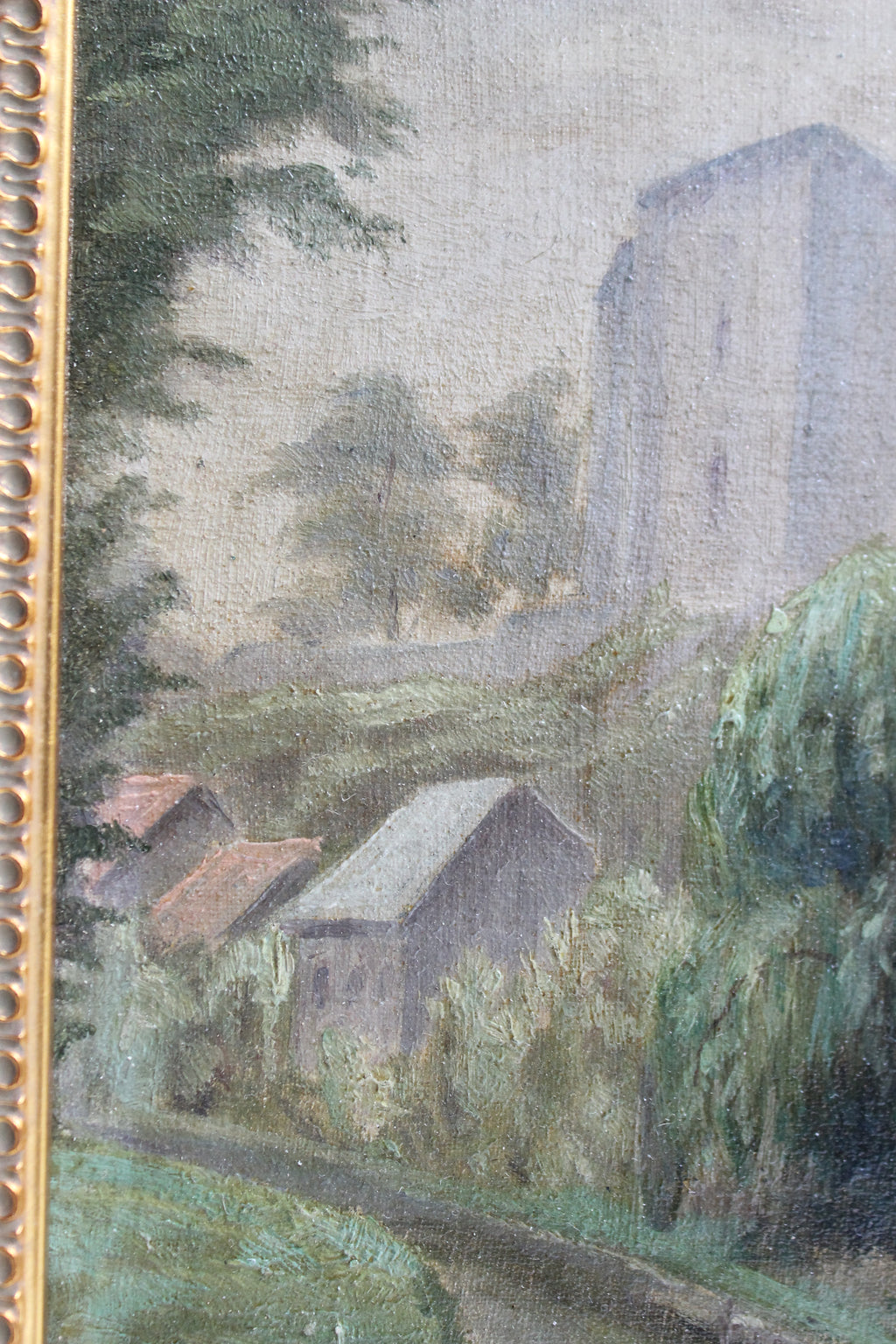 Huile sur panneau « La Ferté-Milon » par Meerschaut 1908 cadre doré