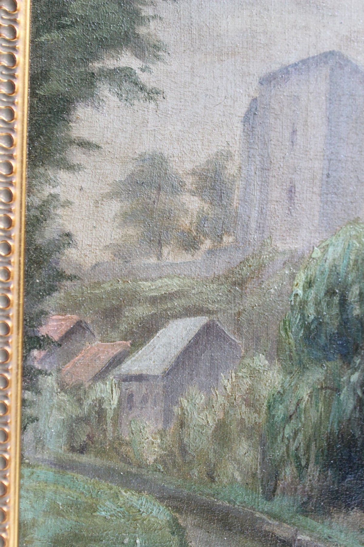 Huile sur panneau « La Ferté-Milon » par Meerschaut 1908 cadre doré
