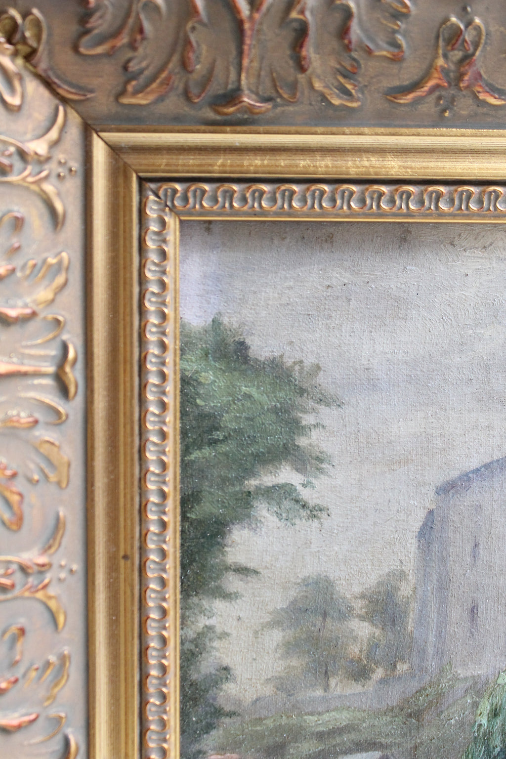 Huile sur panneau « La Ferté-Milon » par Meerschaut 1908 cadre doré