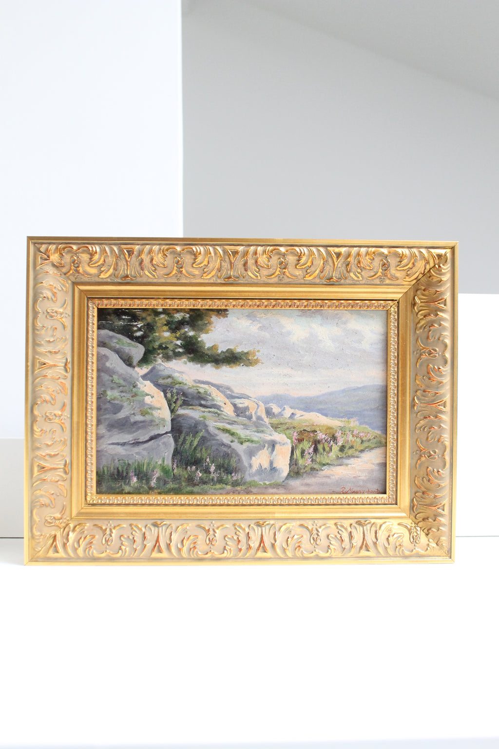 Huile sur panneau « Forêt de Fontainebleau » signée Meerschaut 1904 cadre doré