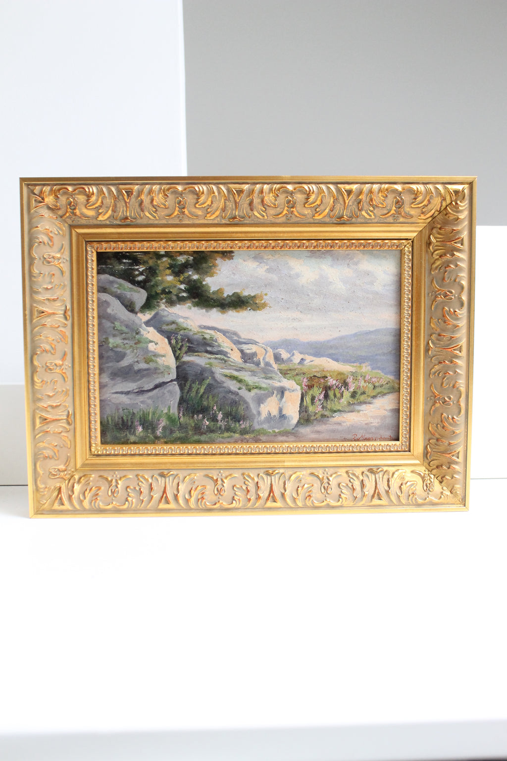 Huile sur panneau « Forêt de Fontainebleau » signée Meerschaut 1904 cadre doré