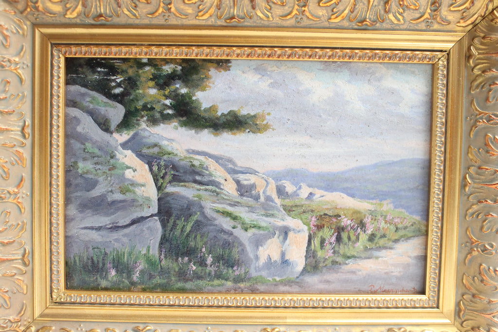 Huile sur panneau « Forêt de Fontainebleau » signée Meerschaut 1904 cadre doré