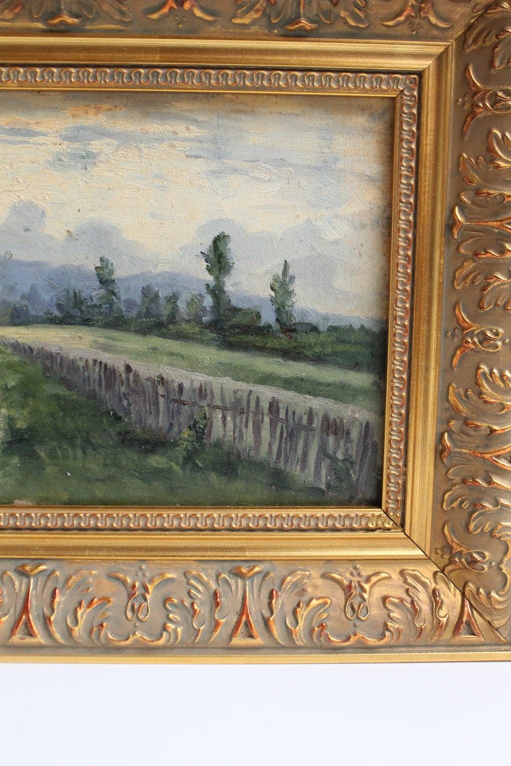 Huile sur panneau « Chemin de campagne » Meerschaut début XXe siècle cadre doré