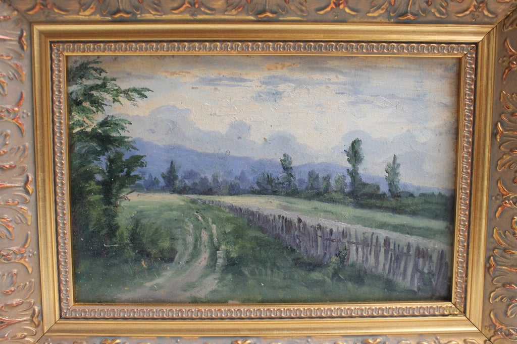 Huile sur panneau « Chemin de campagne » Meerschaut début XXe siècle cadre doré