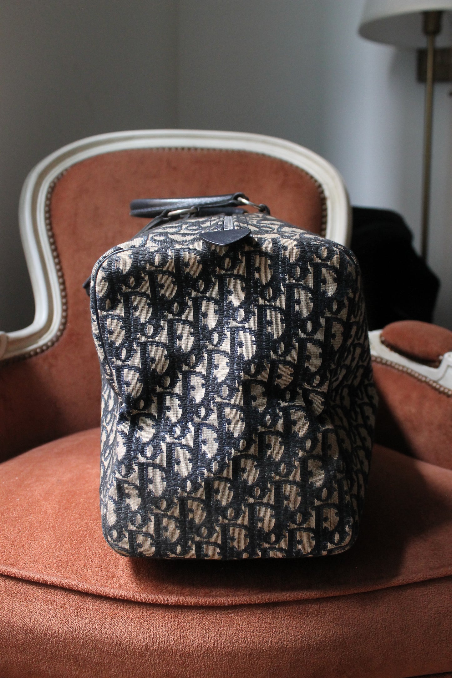 Dior sac à main bowling en toile Dior oblique bleu marine et beige