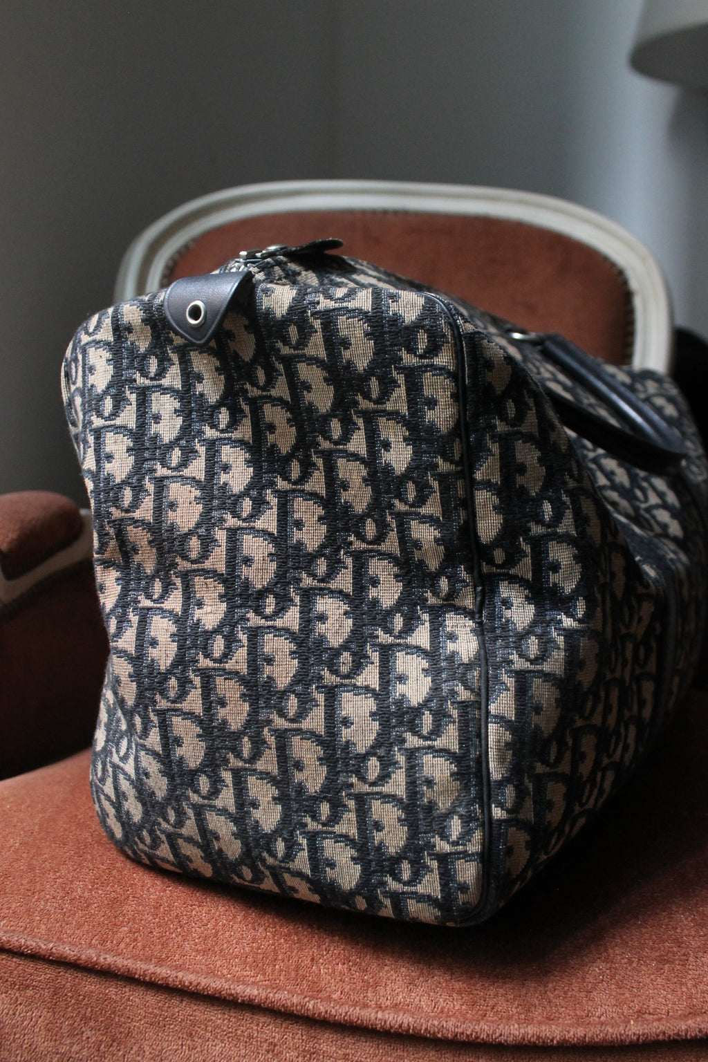 Dior sac à main bowling en toile Dior oblique bleu marine et beige