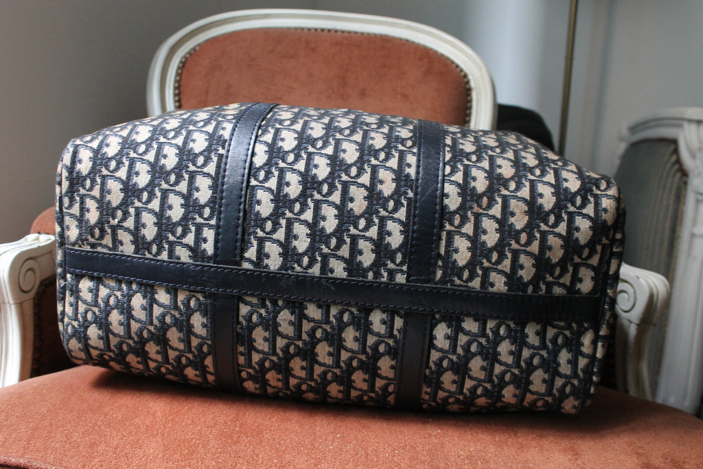 Dior sac à main bowling en toile Dior oblique bleu marine et beige