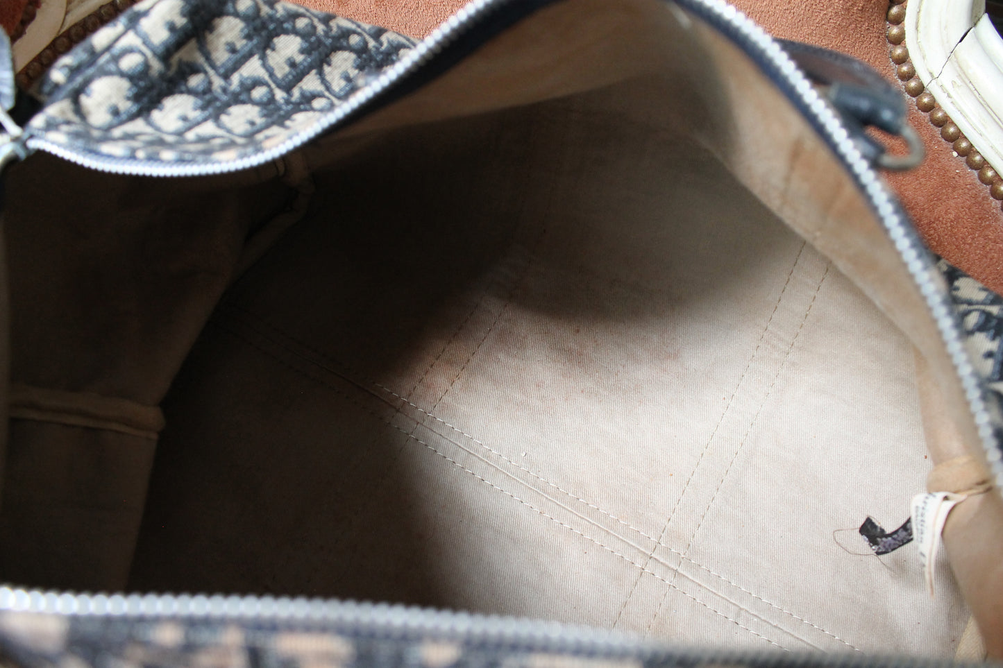 Dior sac à main bowling en toile Dior oblique bleu marine et beige