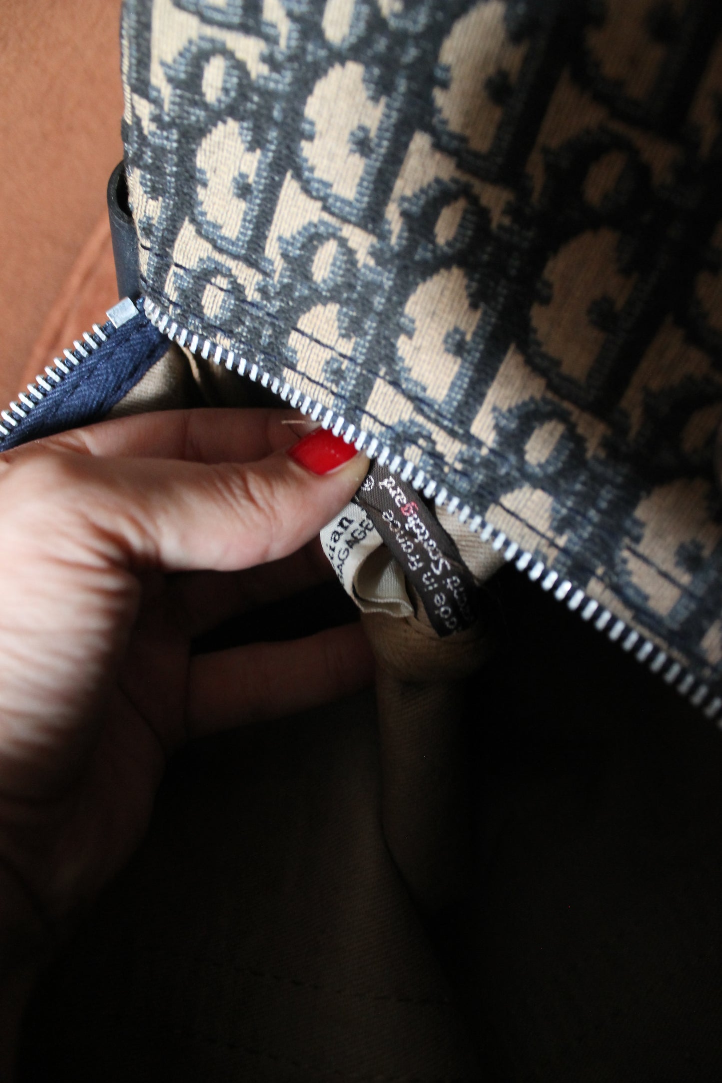 Dior sac à main bowling en toile Dior oblique bleu marine et beige