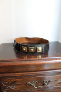 Hermès ceinture taille haute en cuir noir trois boutons en métal doré