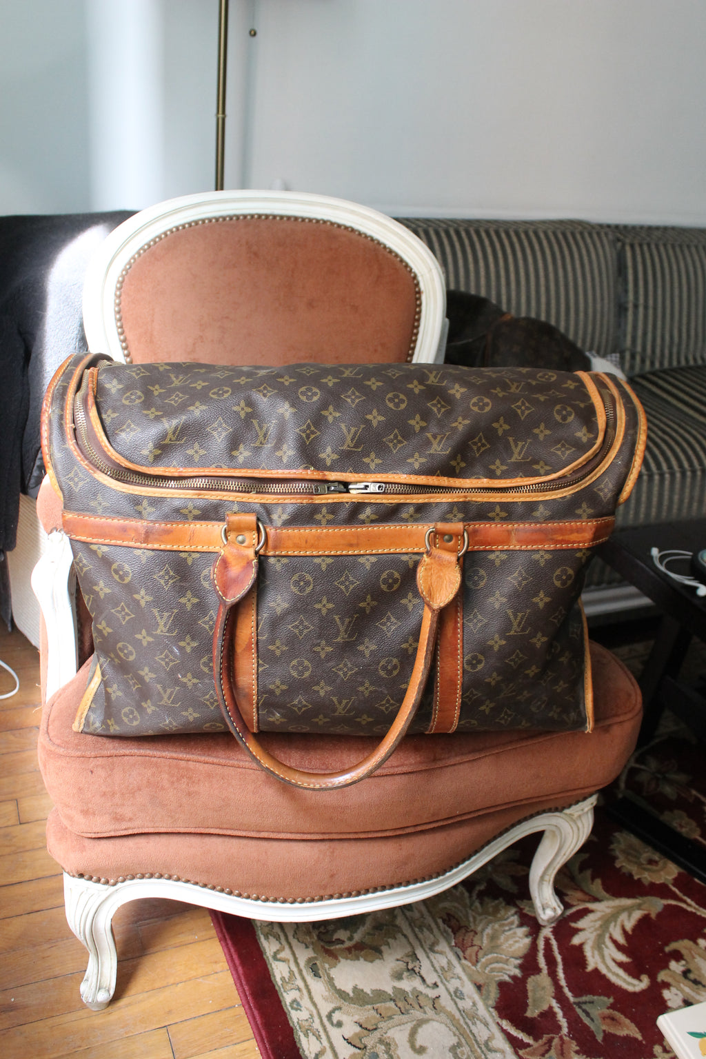 Louis Vuitton sac de voyage vintage en toile monogram et cuir camel