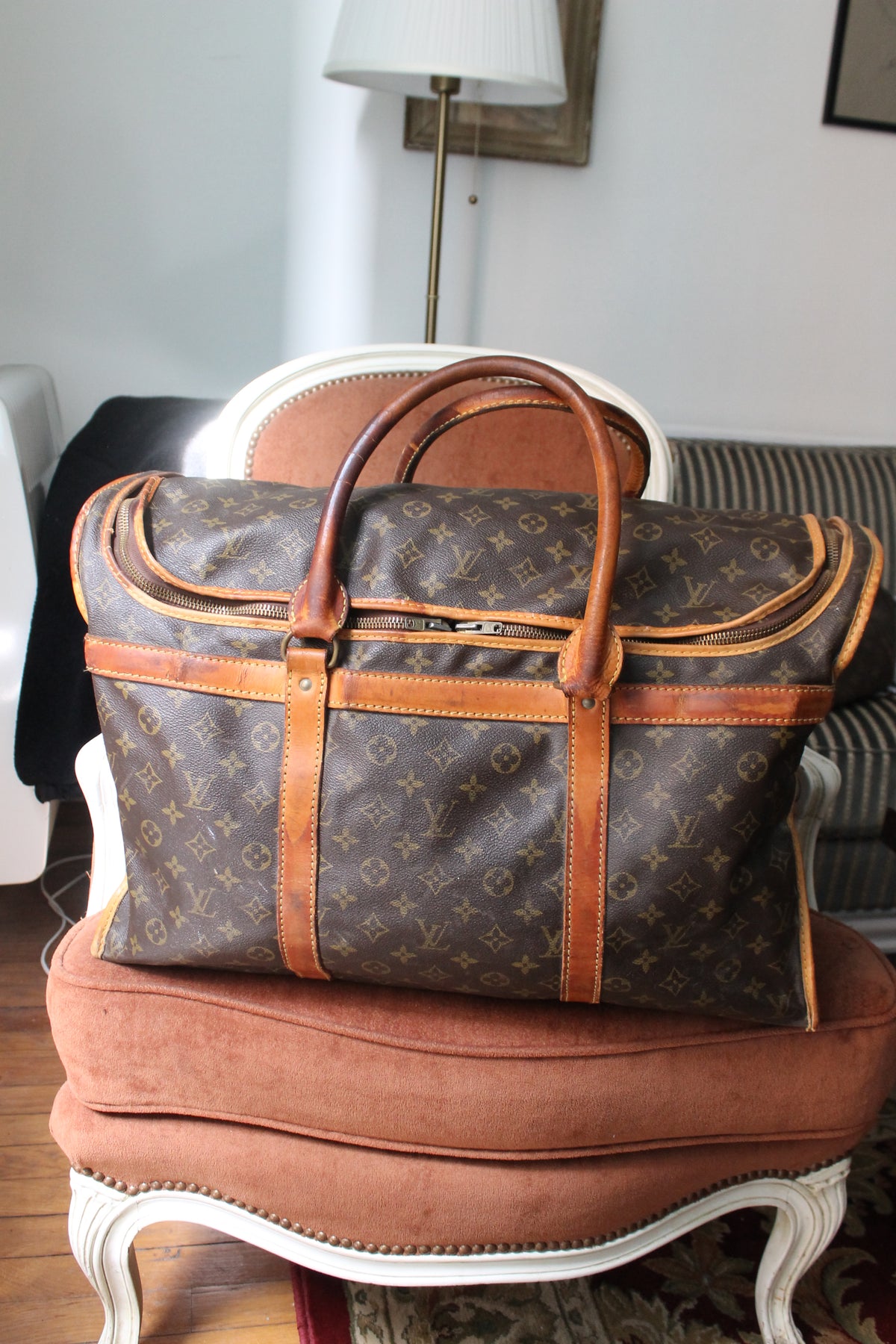 Louis Vuitton sac de voyage vintage en toile monogram et cuir camel