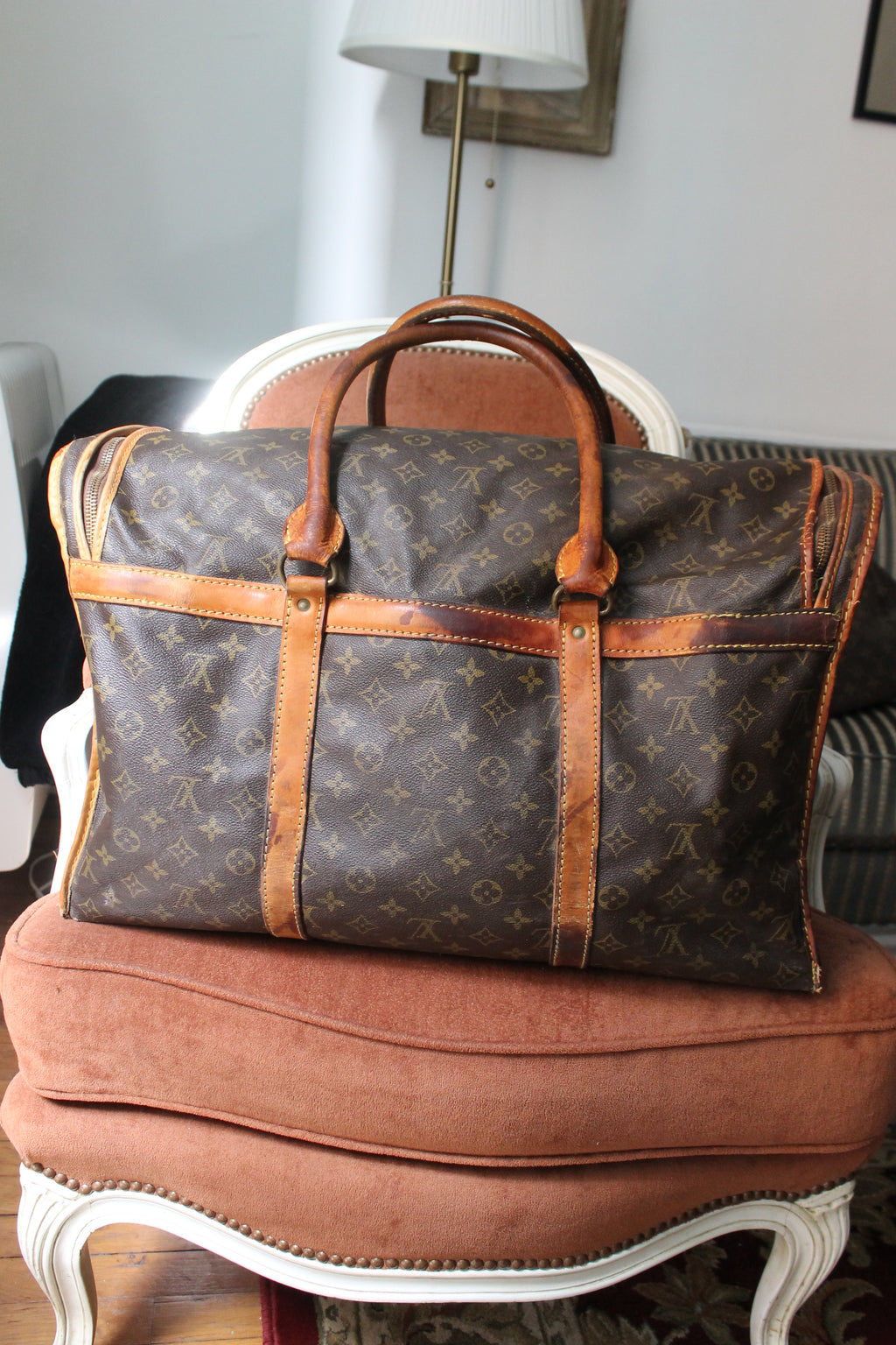 Louis Vuitton sac de voyage vintage en toile monogram et cuir camel