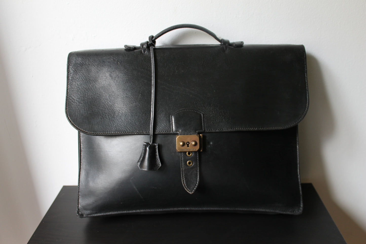 Hermès sac à dépêche porte-documents en cuir box lisse noir