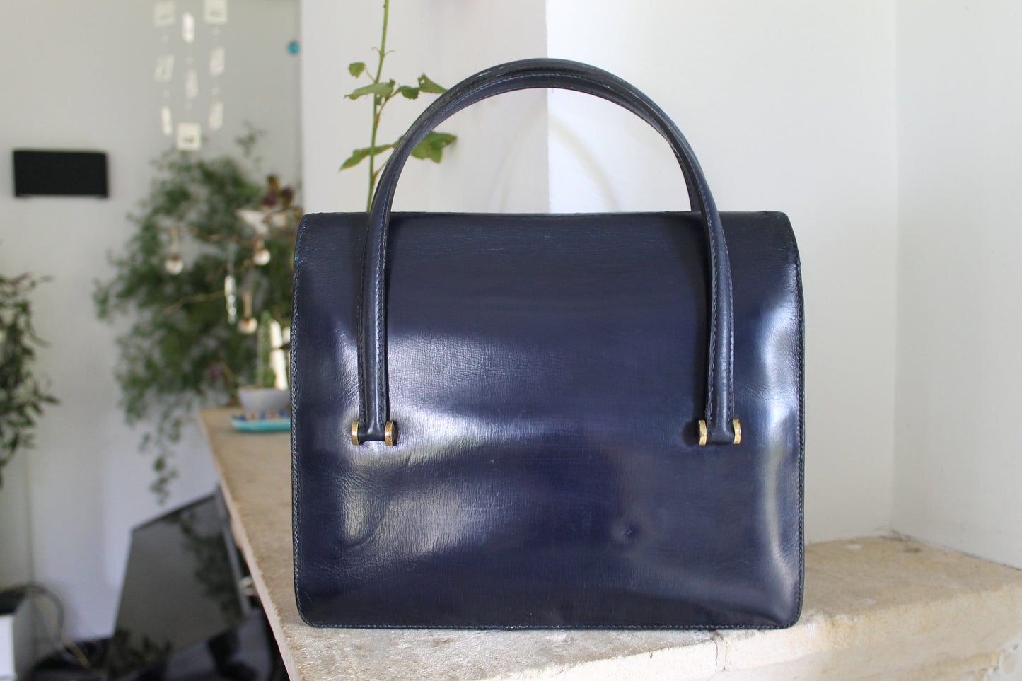 Hermès sac Gâchette en veau box bleu marine