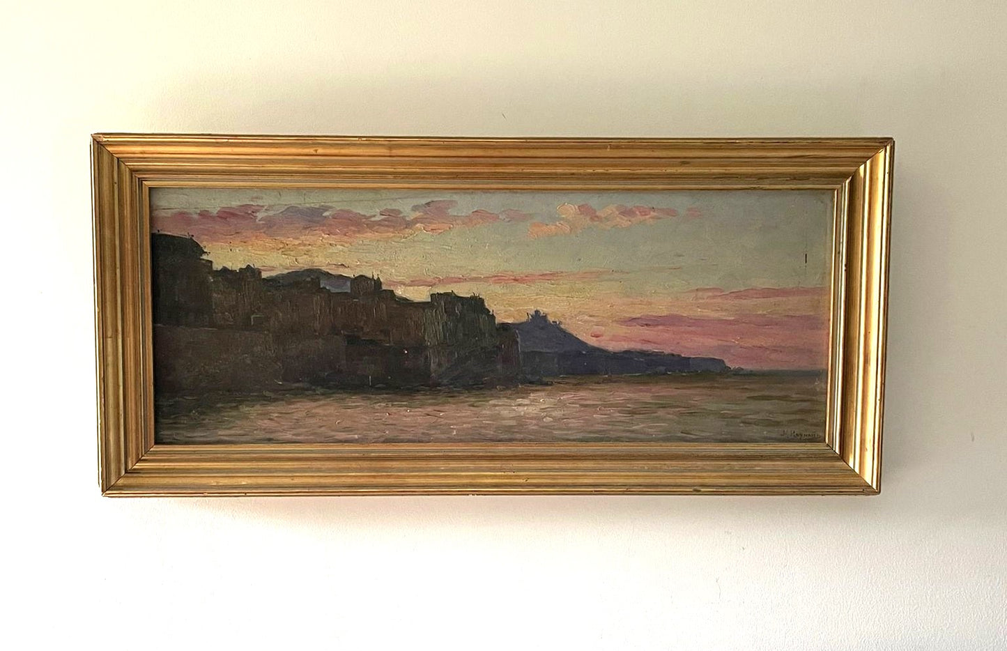 Marius Reynaud (1860 - 1935) "Littoral algérien au coucher de soleil" huile sur bois