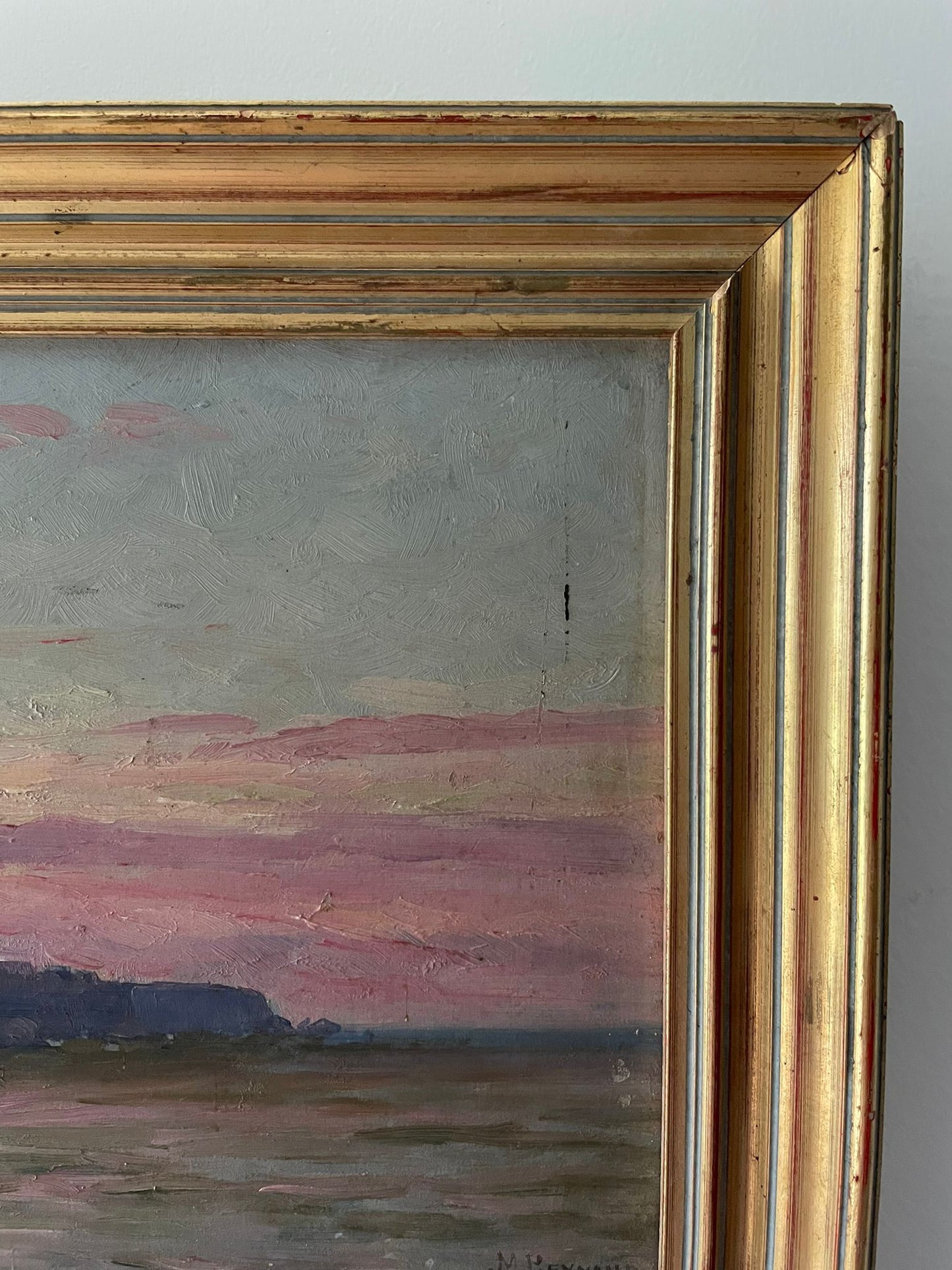 Marius Reynaud (1860 - 1935) "Littoral algérien au coucher de soleil" huile sur bois