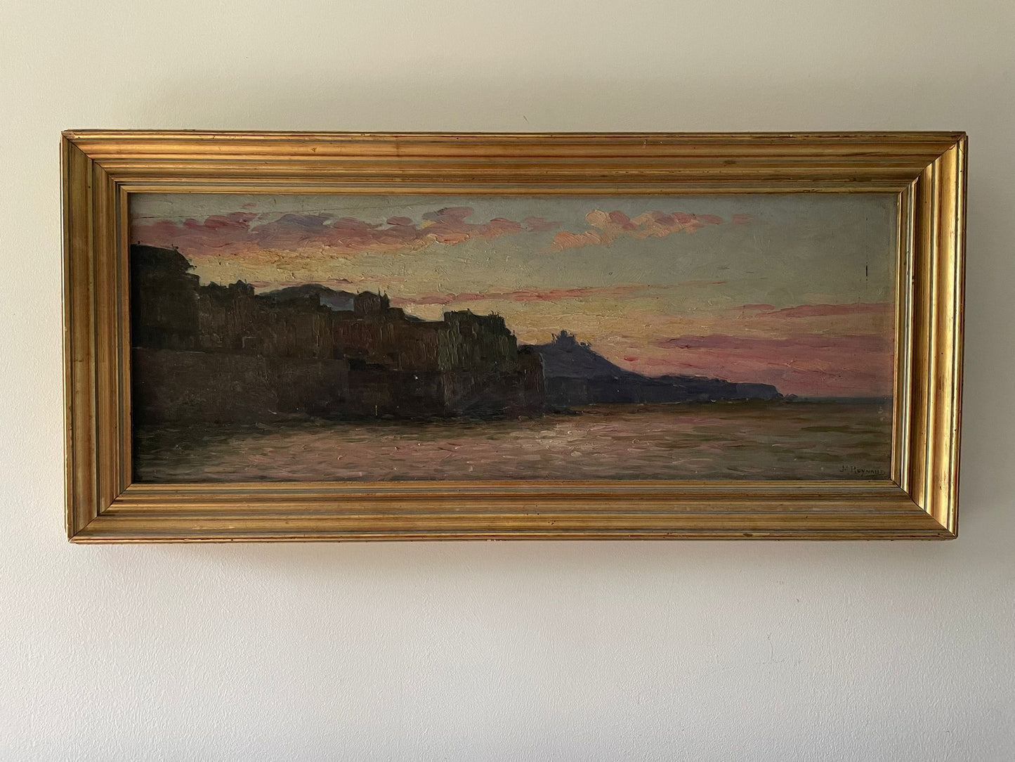 Marius Reynaud (1860 - 1935) "Littoral algérien au coucher de soleil" huile sur bois