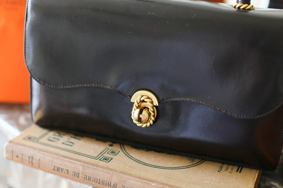 Sac à main vintage Hermès modèle escale en box marron