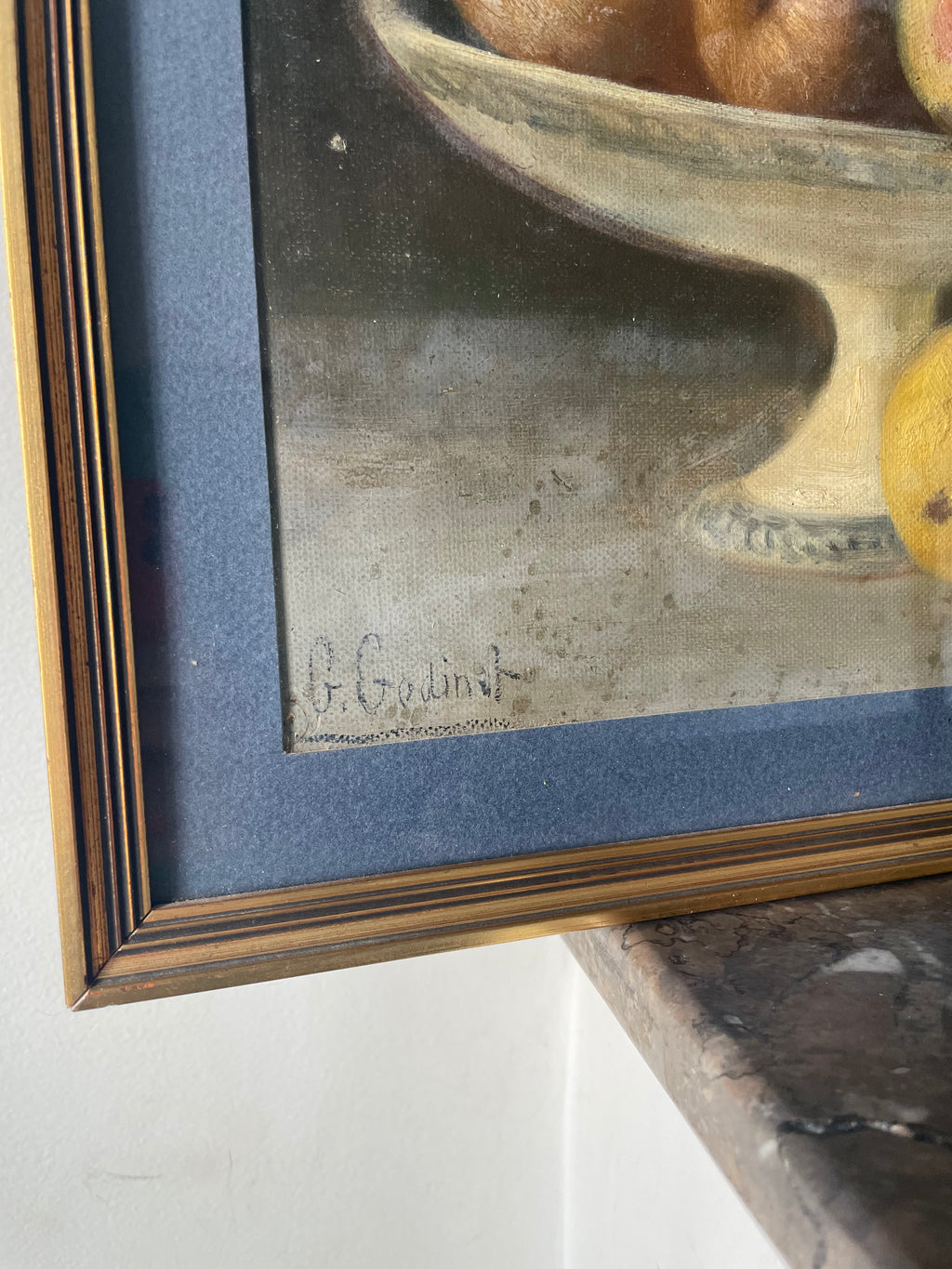 Peinture "Pommes dans une coupelle" signée G.Godinet