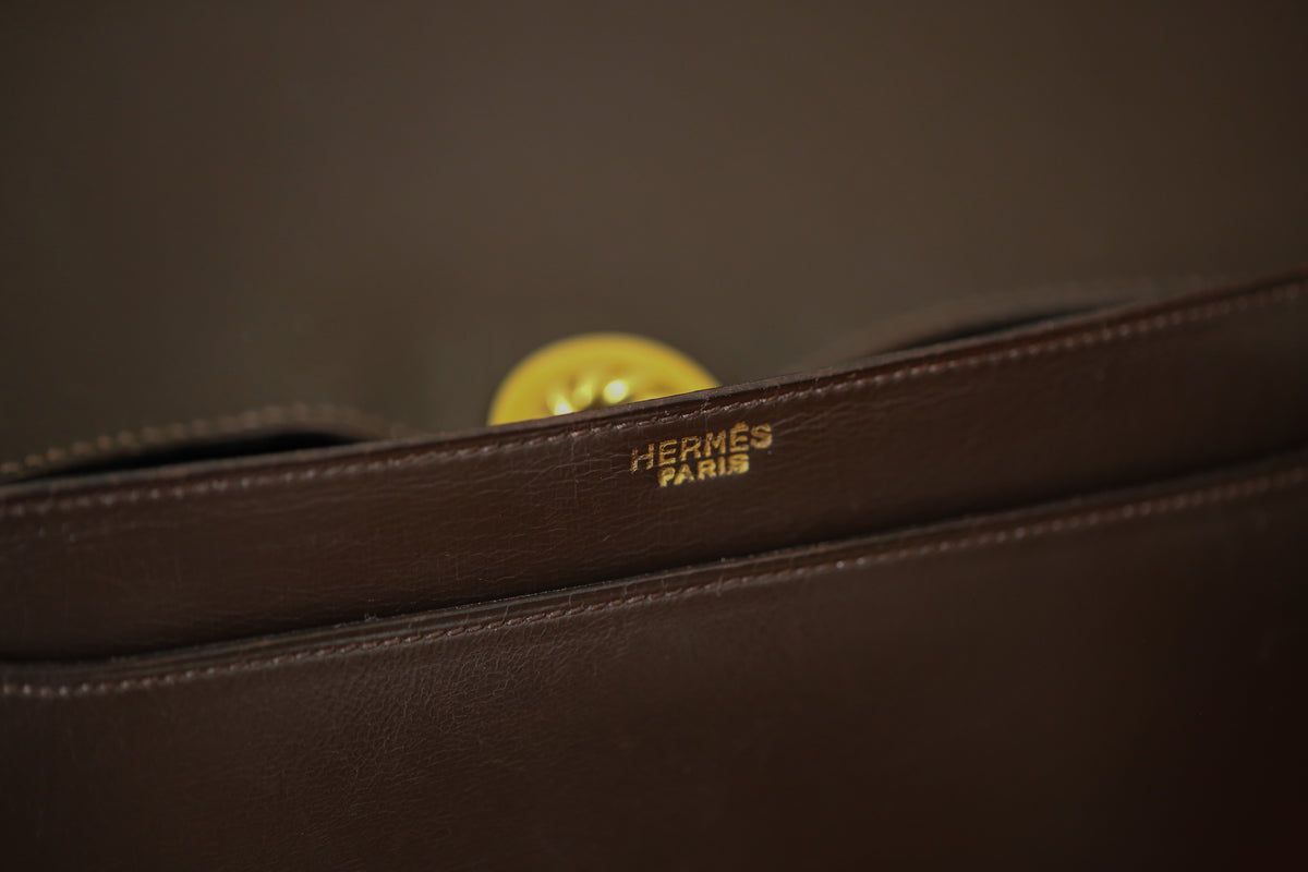 Sac à main vintage Hermès modèle escale en box marron