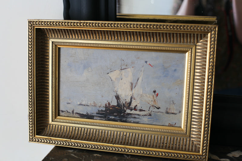 Bazil (XXe siècle) "Bateaux français sortant en mer" huile sur panneau