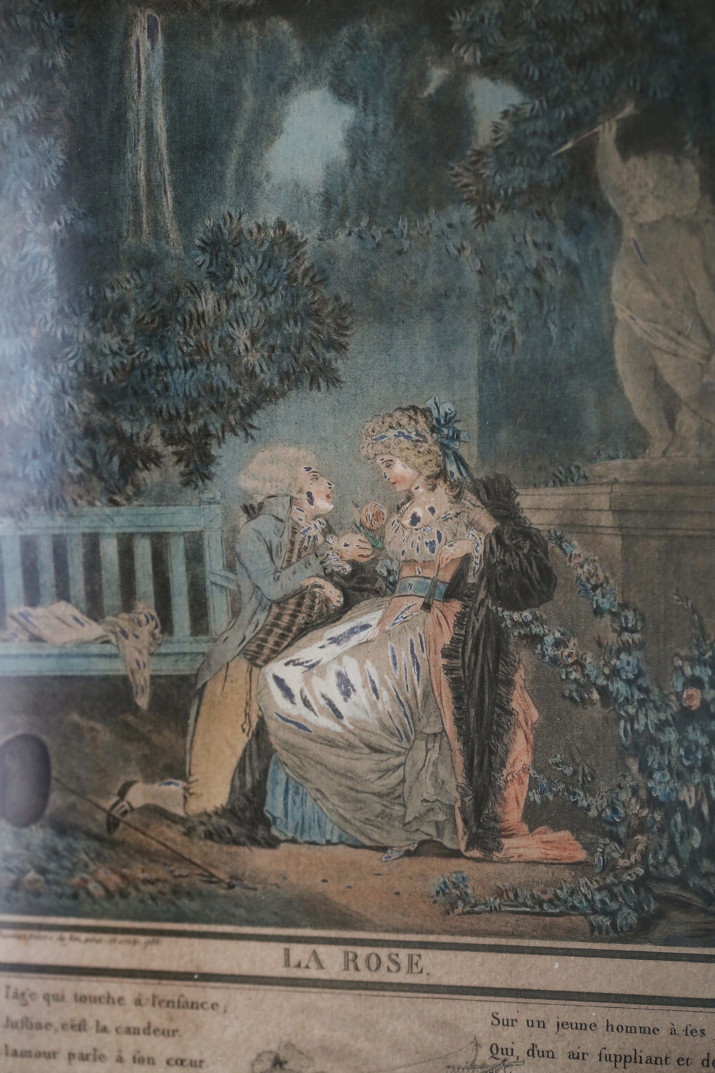 Gravure du XVIIIe siècle : "La rose" de Parny représentée par Debucourt à la manière anglaise