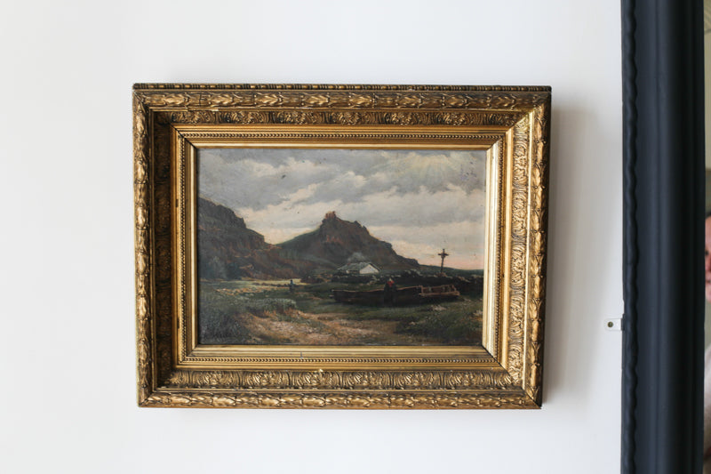 A.Micol huile sur panneau "La marche dans les Pyrénées basques" 1886