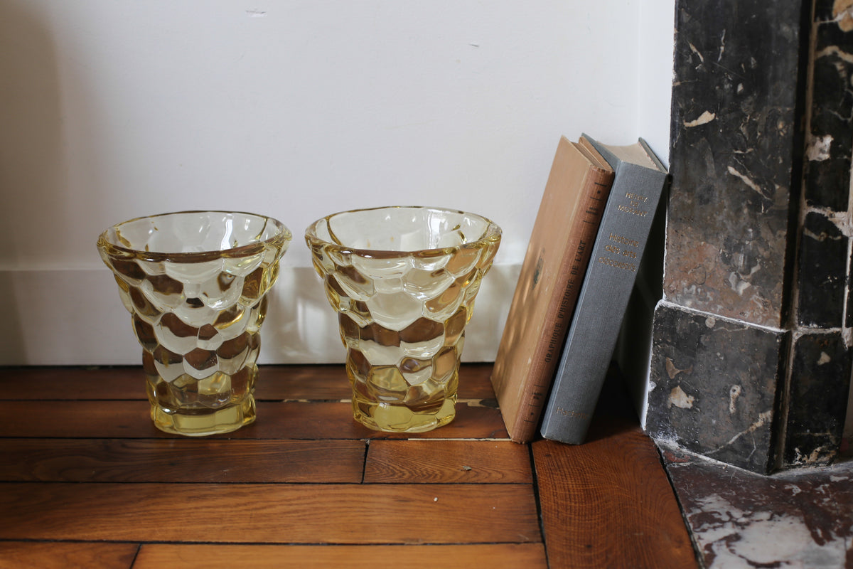 Pierre d'Avesn (1901 - 1990) pair of art deco "honeycomb" vases