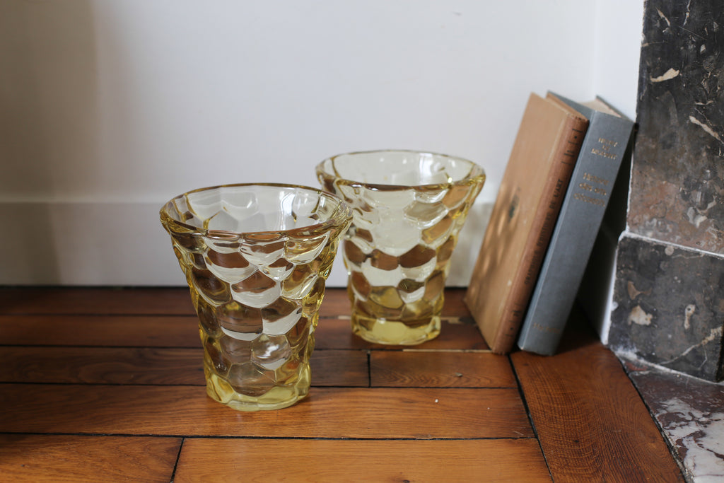Pierre d'Avesn (1901 - 1990) pair of art deco "honeycomb" vases