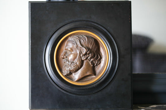 Medallion in patinated bronze made by Eugène Guillaume (1822 - 1905) representing the architect Alexis Paccard (1817 - 1867)