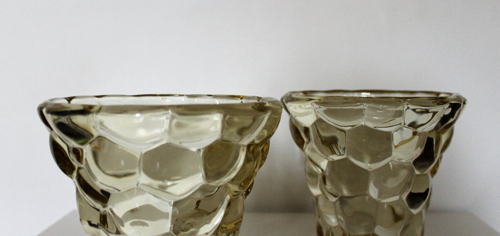 Pierre d'Avesn (1901 - 1990) pair of art deco "honeycomb" vases