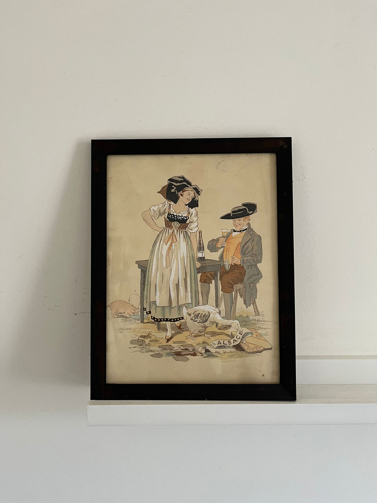 E. Maudy (1866 - 1944) Lithographie de l'Alsace représentant un couple en costumes traditionnels