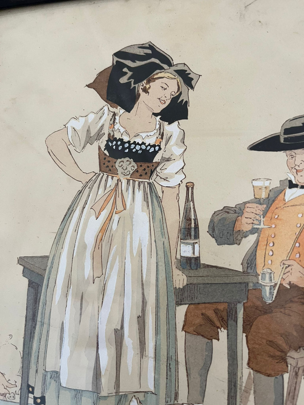E. Maudy (1866 - 1944) Lithographie de l'Alsace représentant un couple en costumes traditionnels