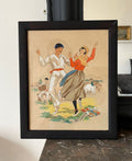 E. Maudy (1866 - 1944) Lithographie du pays basque représentant un couple en costumes traditionnels dansants