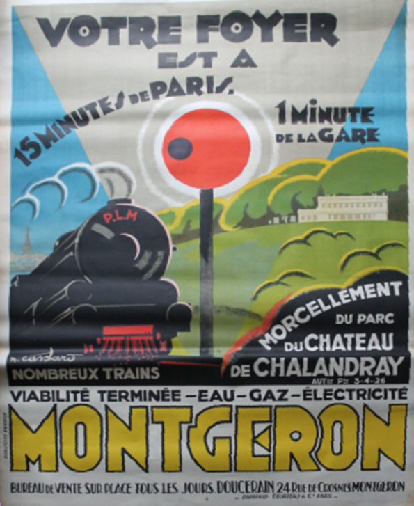 H. Cassard "Montgeron - Votre foyer est à 15 minutes de Paris" affiche art déco de 1926